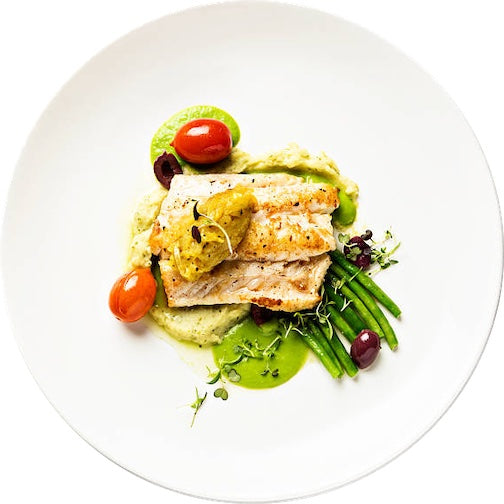 Grilled Halibut with Vegetables and Asparagus Cream Sauce